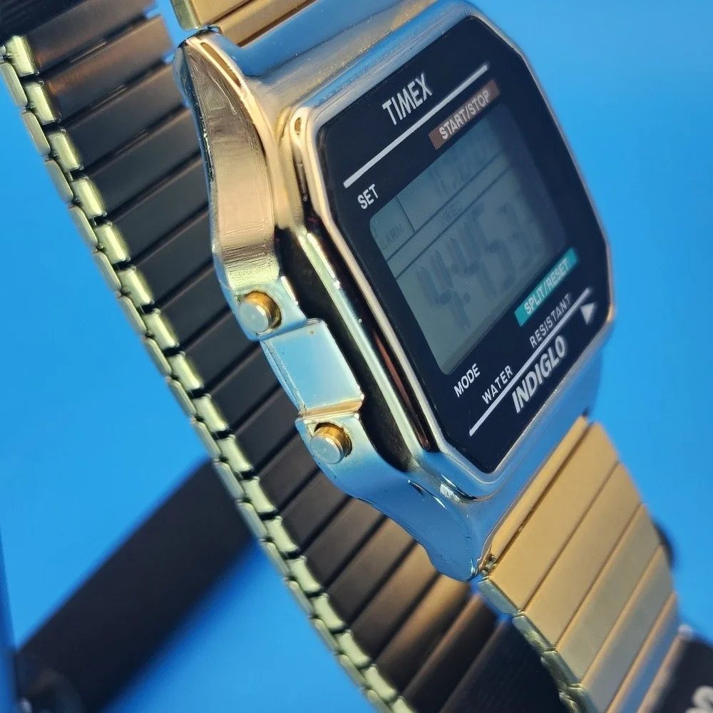 Vintage 2010 Timex Indiglo TW5 38mm Mens Digital Sports Watch‎ Triple GOLD Retro